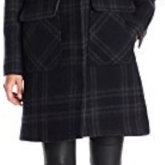 7 For All Mankind Wool Navy Longline Plaid Academia Peacoat - Picture 3 of 15